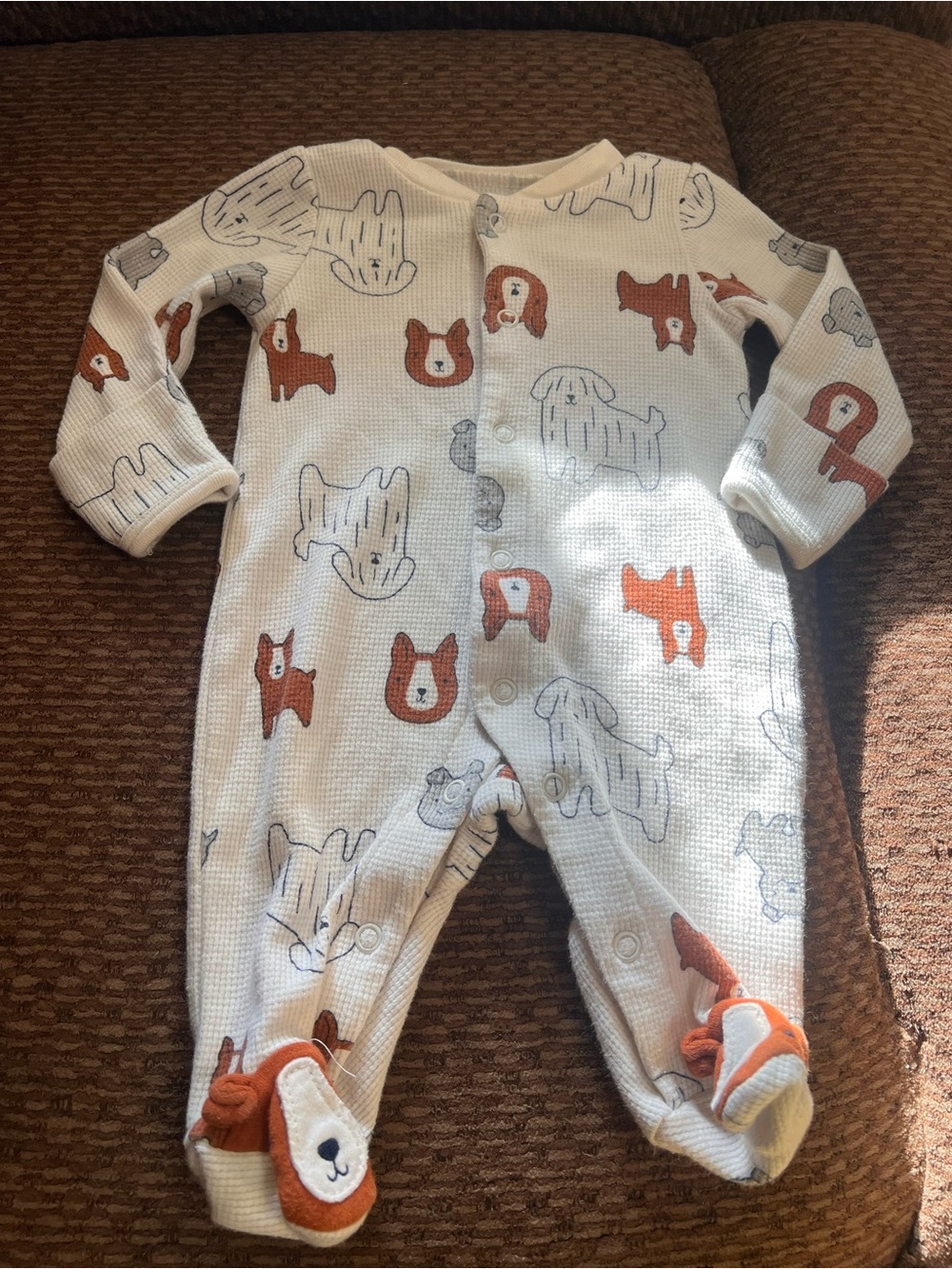 Baby One-Piece Footed Pajama with Dog Print